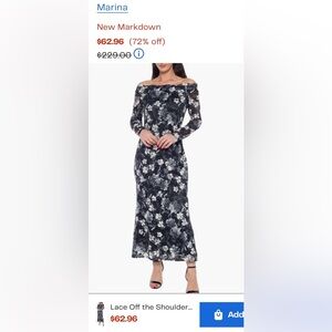 MARINA Lace Off-Shoulder Dress - Black and White size M